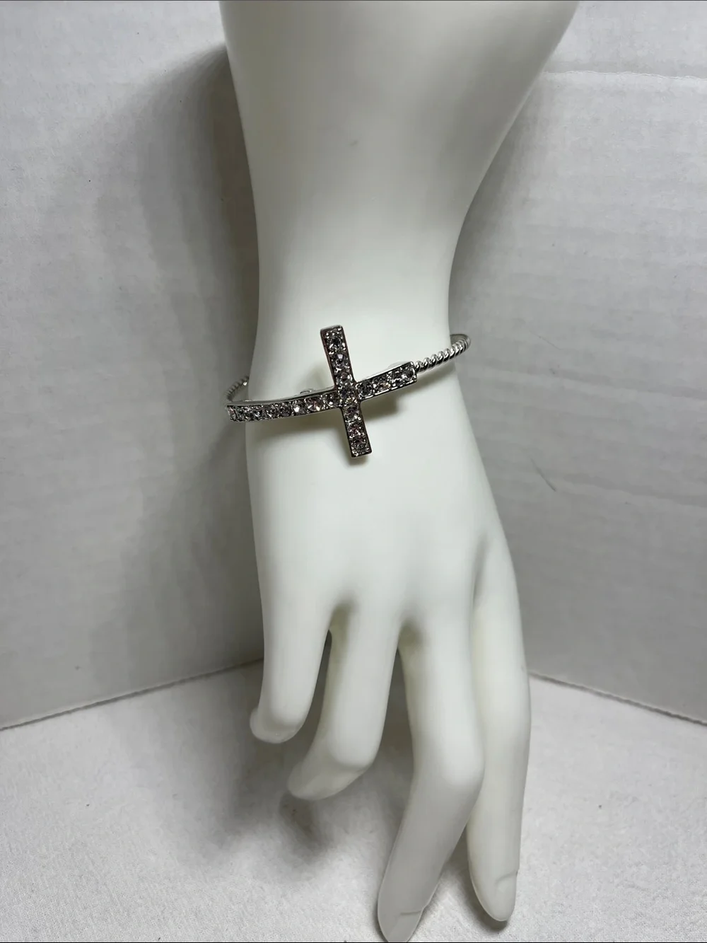 Silver Crystal Cross Cuff Bracelet - Women Jewelry
